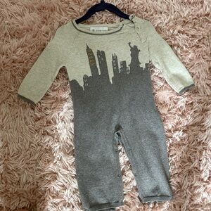 Lucky Jade Cream and Gray Skyline Knit Baby One-Piece
